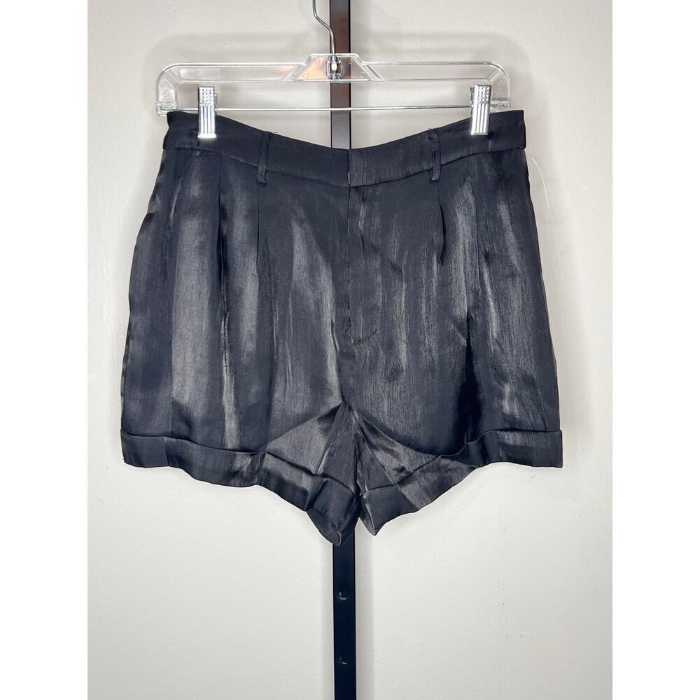 ☀️Endless Rose Satin High Waisted Pleated Cuffed Short Black Womens Size M